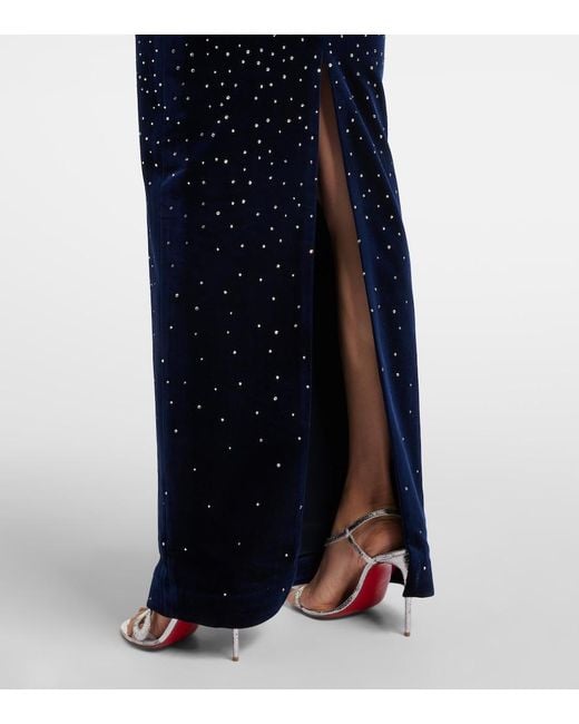 Alex Perry Blue Singlet Crystal-Embellished Velvet Gown