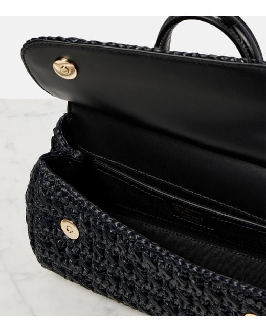 Dolce & Gabbana Black Sicily Medium Raffia Tote Bag