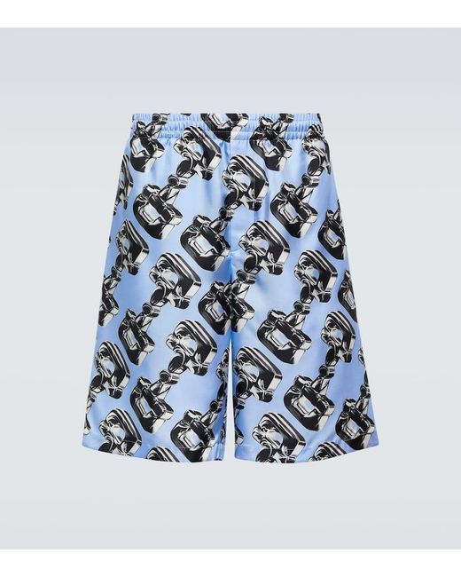 Shorts Horsebit in seta con stampa di Gucci in Blue da Uomo