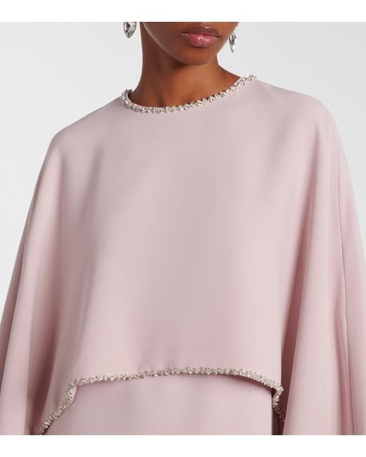 Abito Lungo A Mantella Con Cristalli di Costarellos in Pink