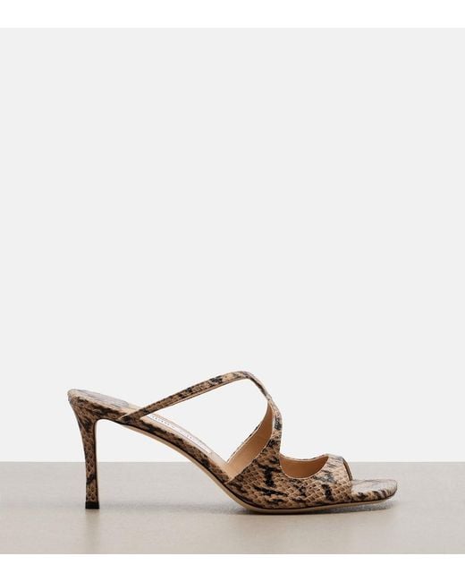 Jimmy Choo Brown Anise Snake-Effect Leather Mules