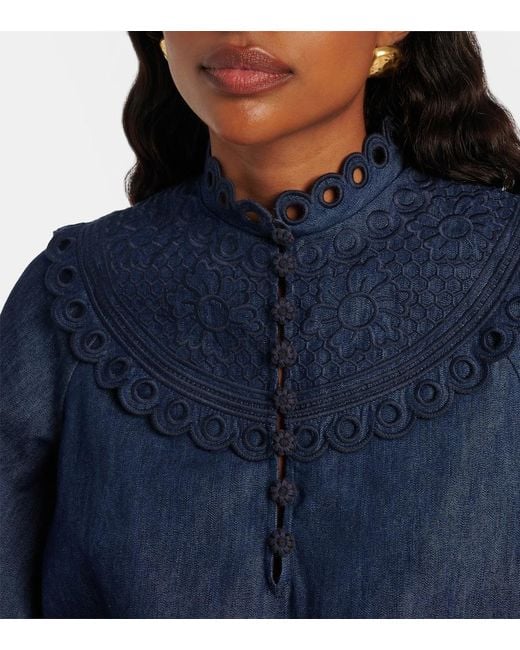 Zimmermann Blue Mahon Broderie Anglaise Denim Top
