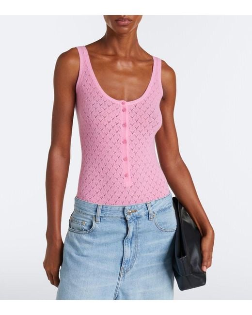 Eres Pink Gourmandise Pointelle Wool-Blend Bodysuit