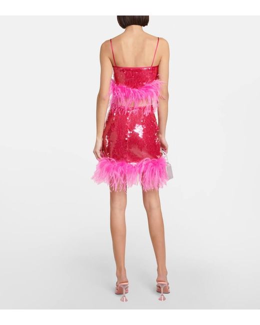 GIUSEPPE DI MORABITO Pink Sequined Feather-trimmed Crop Top