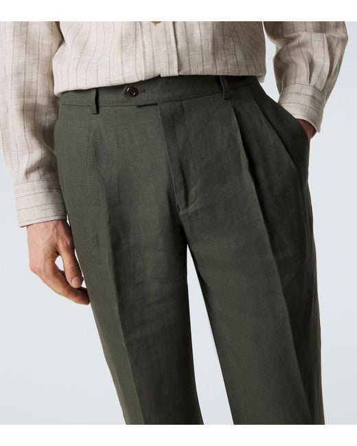 Rubinacci Gray Pleated Linen Slim Pants for men