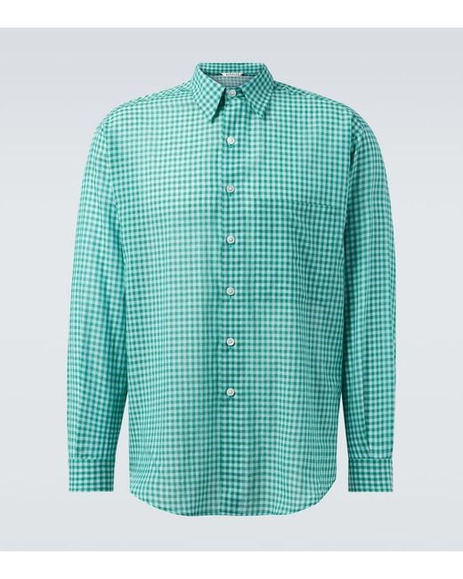 Auralee Green Gingham Cotton Shirt for men