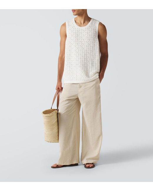 FRAME White Crochet Cotton-Blend Tank Top for men