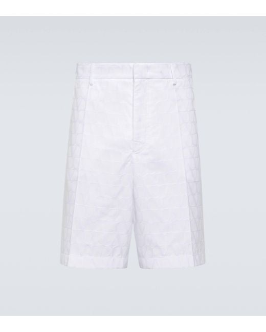 Valentino White Jacquard Cotton Poplin Shorts for men
