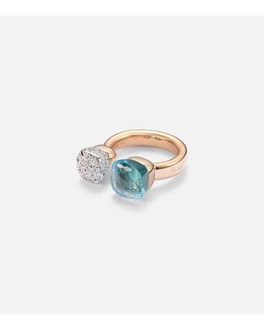 Pomellato White Nudo 18Kt Rose And Ring With Topaz And Diamonds