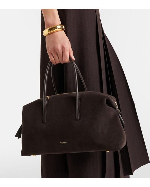 DeMellier London Black Stockholm Midi Suede Top-Handle Bag