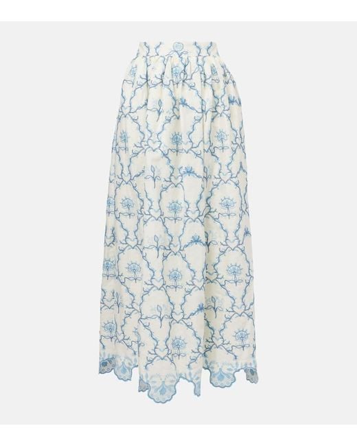 Falda Larga Tangelo De Lino Floral Agua Bendita de color Blue