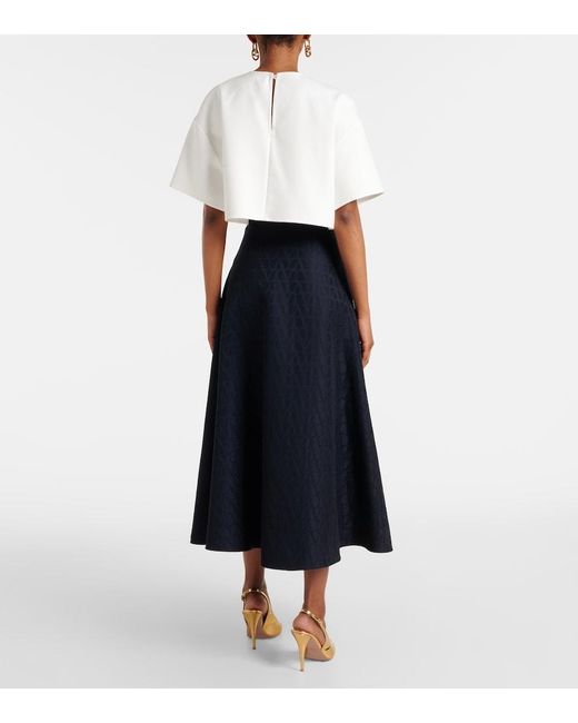 Valentino Blue Toile Iconographe Crepe Couture Midi Skirt
