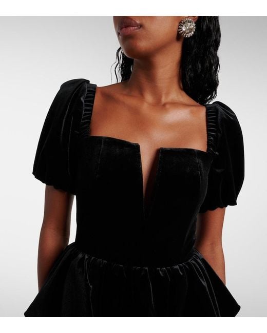 Self-Portrait Black Peplum Velvet Midi Dress