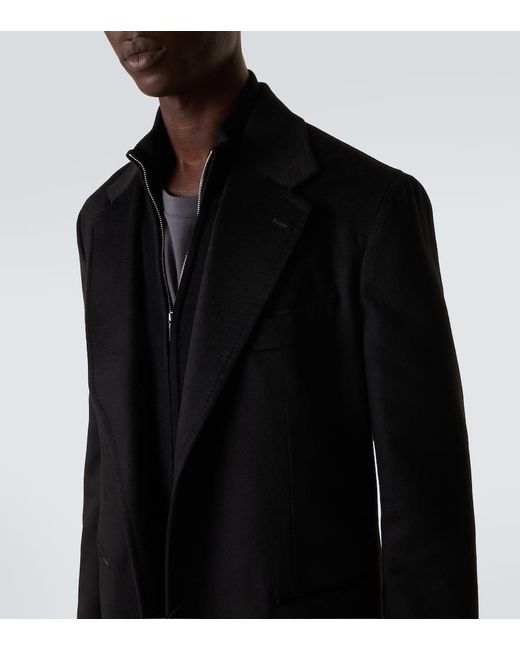 Saman Amel Black Wool And Cashmere Overcoat for men
