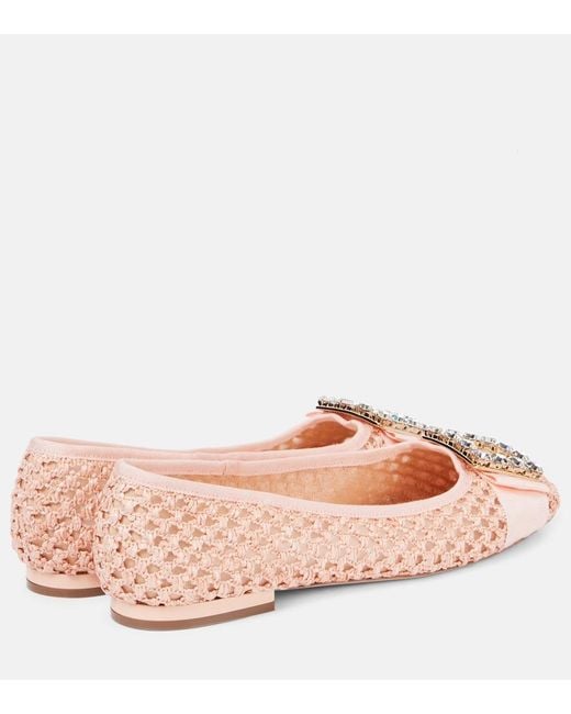 Roger Vivier Pink Tres Vivier Embellished Raffia Ballet Flats