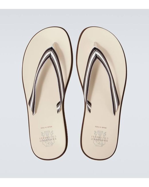Brunello Cucinelli White Leather-Trimmed Slippers for men