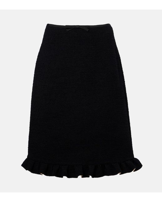 Valentino Black Ruffled Wool-Blend Miniskirt