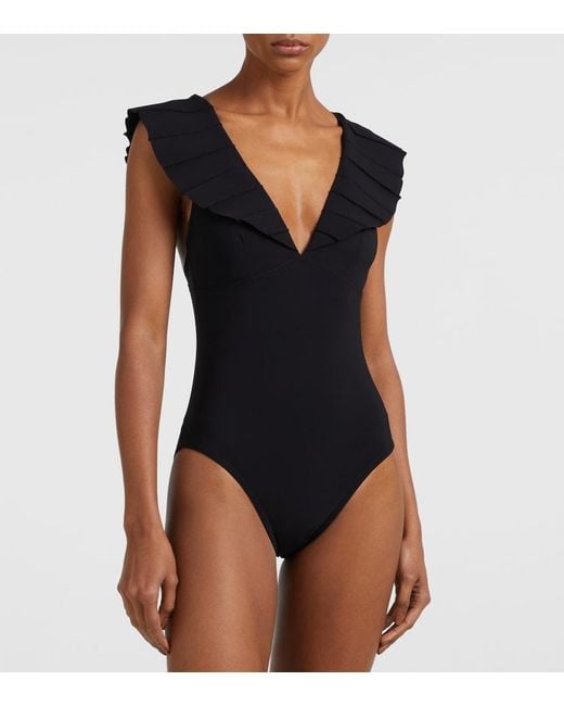 Karla Colletto Blue Alora Ruffled Swimsuit