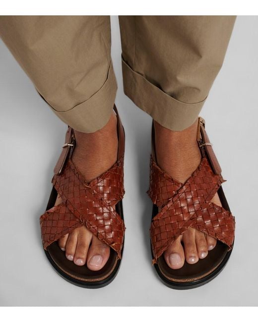 The Row Brown Buckle Woven Leather Sandals