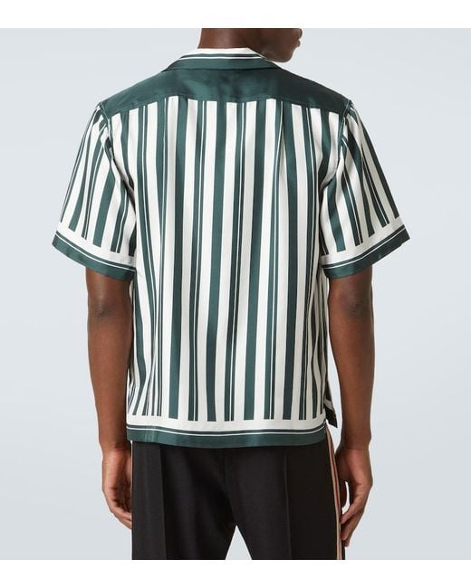Wales Bonner Green June Striped Silk Bowling Shirt for men