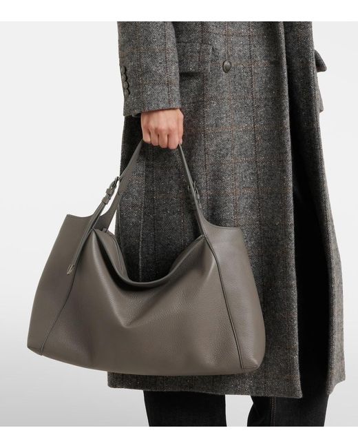 Brunello Cucinelli Black Medium Leather Tote Bag