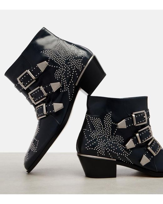 Chloé Black Susanna Studded Leather Ankle Boots
