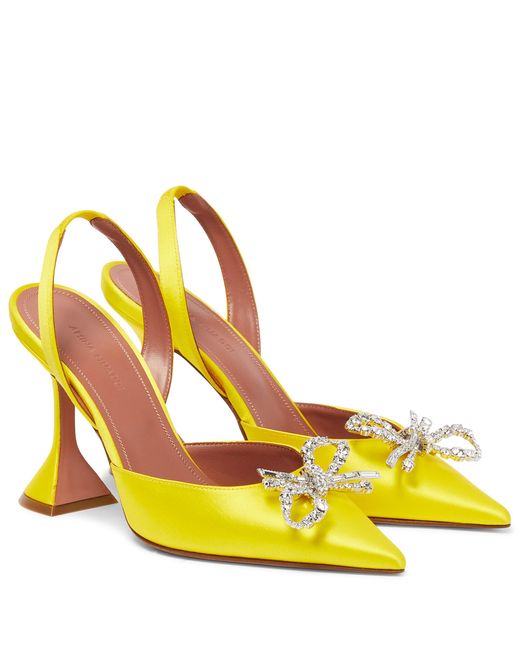 AMINA MUADDI Rosie Embellished Satin Slingback Pumps in Yellow | Lyst