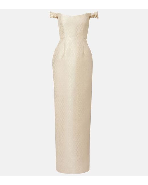 Markarian White Bridal Yolanda Brocade Off-Shoulder Gown