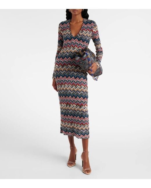 Abito Midi Con Lame A Zig-Zag di Missoni in Multicolor