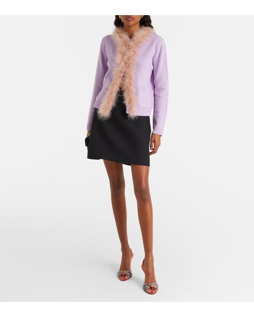 Valentino Purple Feather-Trimmed Virgin Wool Cardigan