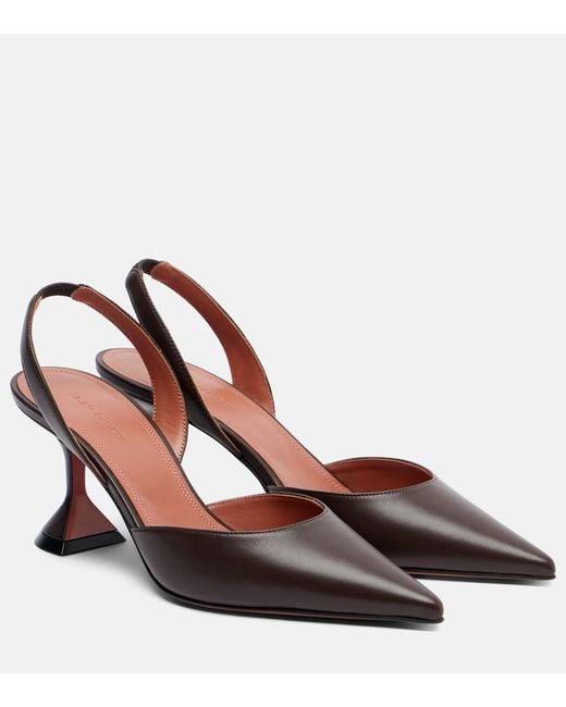 AMINA MUADDI Brown Holli 70 Leather Slingback Pumps