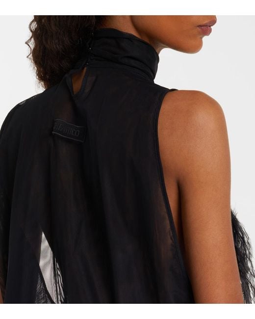 The Attico Black Feather-Trimmed Embroidered Minidress