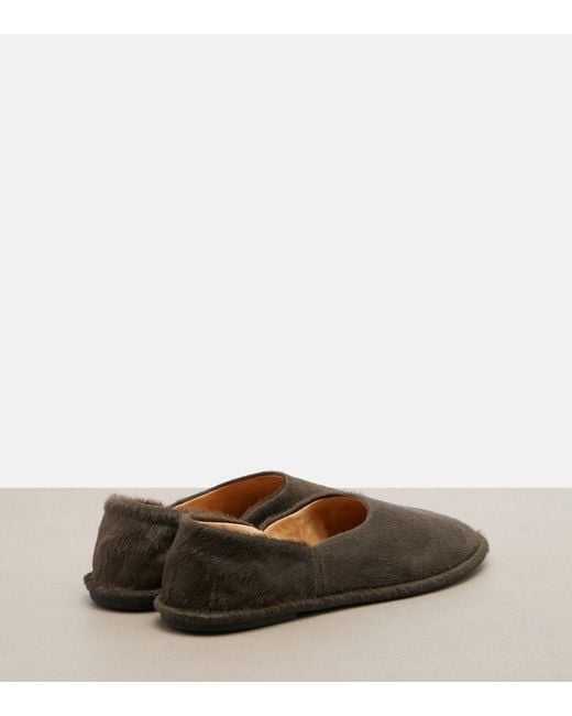 The Row Brown Canal Calf Hair Slip-On Shoes