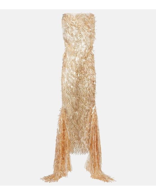 Maticevski Natural Tiara Sequinned Asymmetric Gown