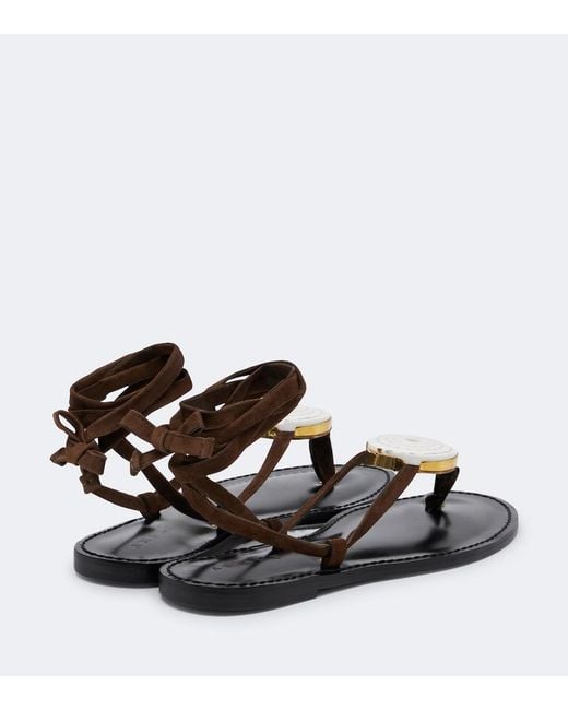 Amanu Brown Vamizi Embellished Suede Thong Sandals