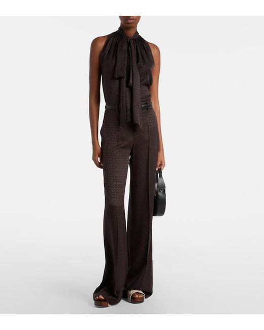 Gucci Black Horsebit Tie-Neck Silk Jacquard Top