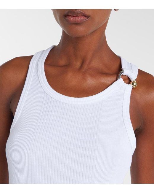 Jean Paul Gaultier White Piercing Cotton Jersey Tank Top