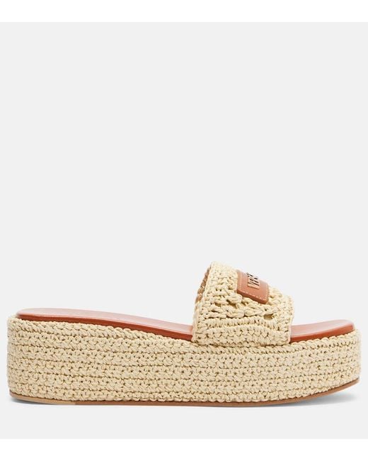 Versace Natural Logo Raffia Platform Espadrille Slides