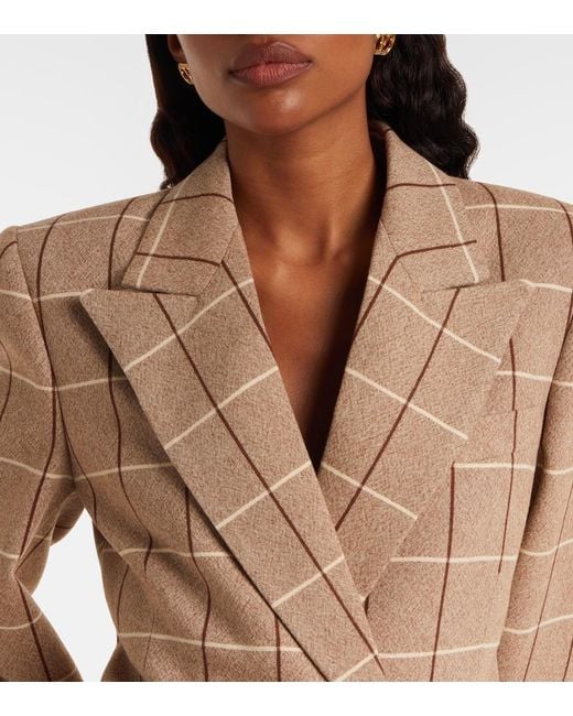 Valentino Brown Checked Double-Breasted Virgin Wool Blazer