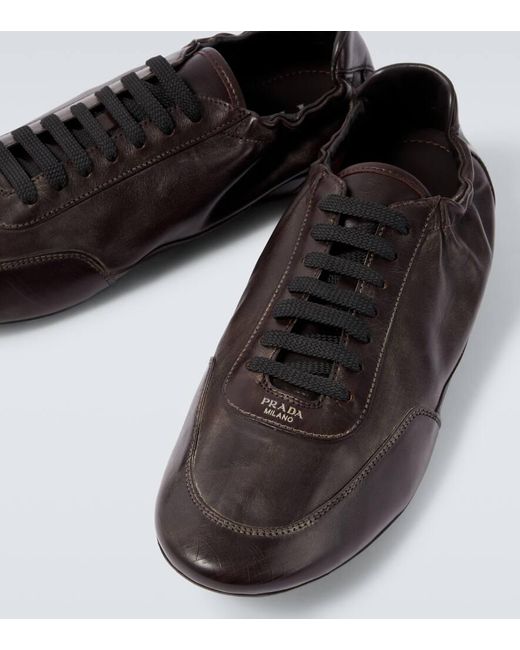 Prada Brown Collapse Leather Sneakers for men