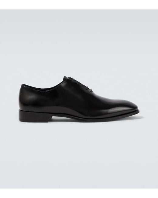 Canali Black Leather Oxford Shoes for men