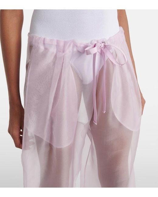 Khaite Pink Trenton Silk-Blend Organza Wide-Leg Pants