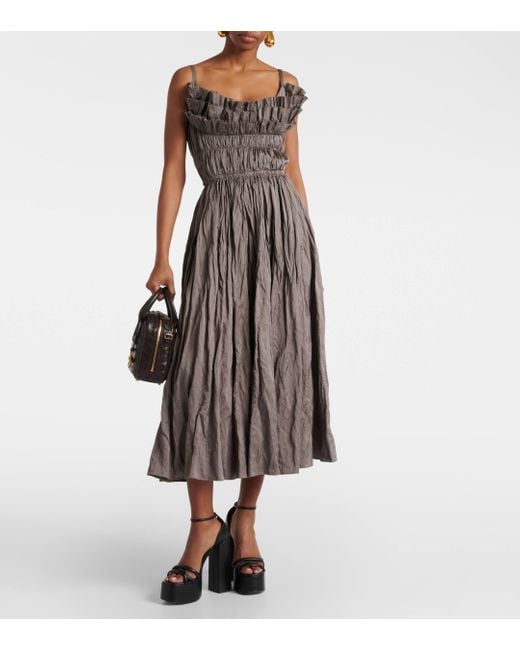 Altuzarra Brown Brigitte Ruched Cotton-blend Midi Dress