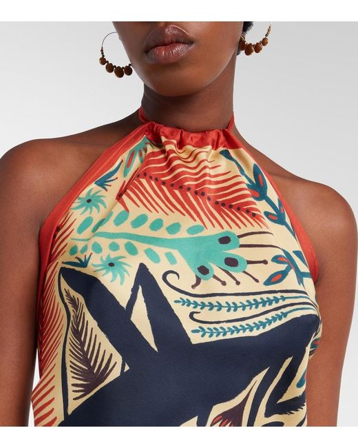 Etro Green Printed Halterneck Silk Top