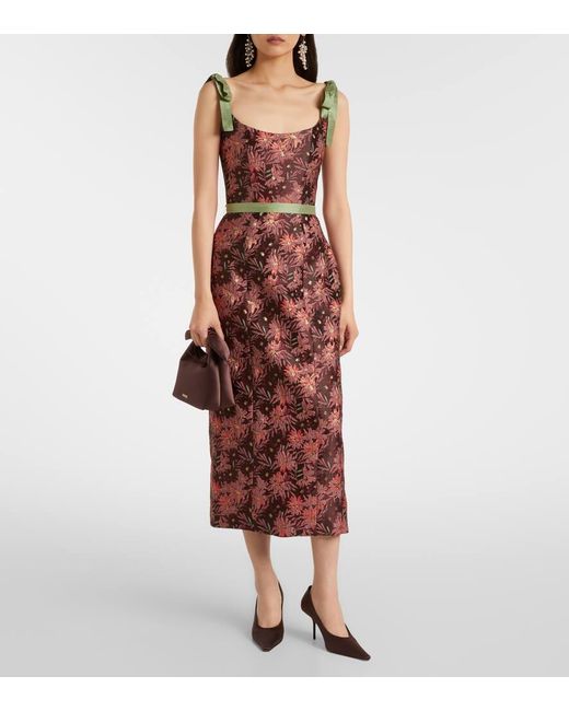 Markarian Red Acacia Floral Brocade Cocktail Dress