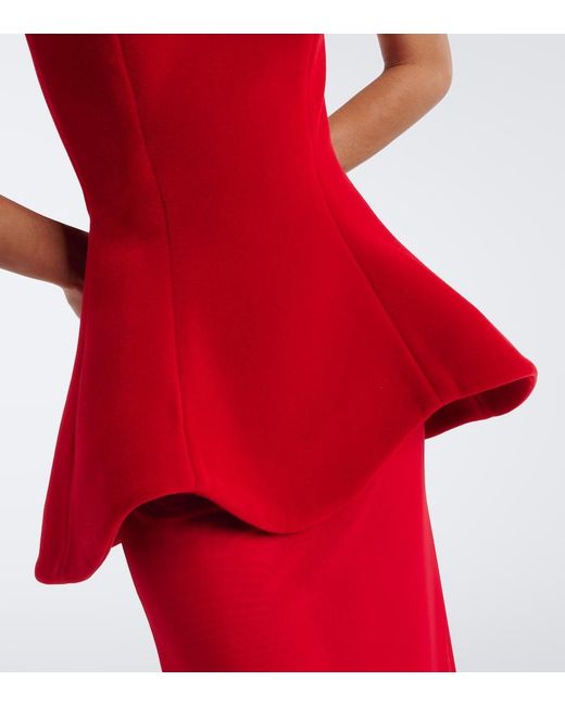 David Koma Red Peplum Strapless Gown