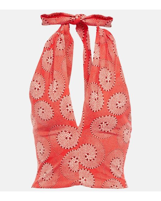 Staud Red Kai Printed Halterneck Crop Top