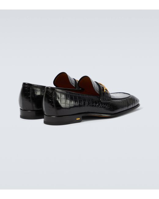 Tom Ford Black Bailey Croc-effect Leather Loafers for men