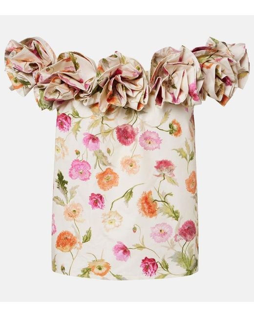 Carolina Herrera White Floral-Applique Off-Shoulder Cotton-Blend Top