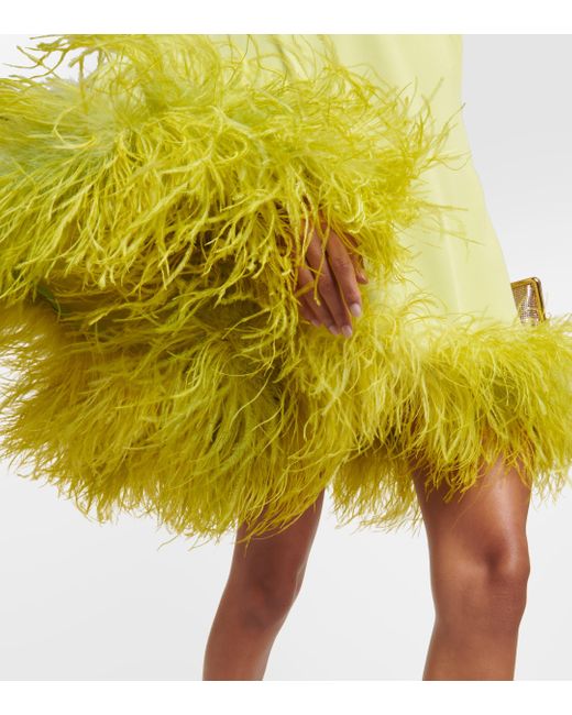 ‎Taller Marmo Yellow Piccolo Ubud Feather-trimmed Minidress